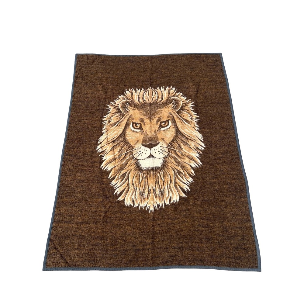 VTG Acryl Velours Biederlack West Germany Lion Blanket Brown Reversible 54x72"